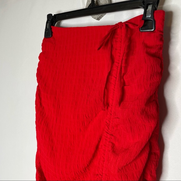 Lovers + Friends Brooke Midi Skirt XS Red Drawstring Ruched - Picture 5 of 12